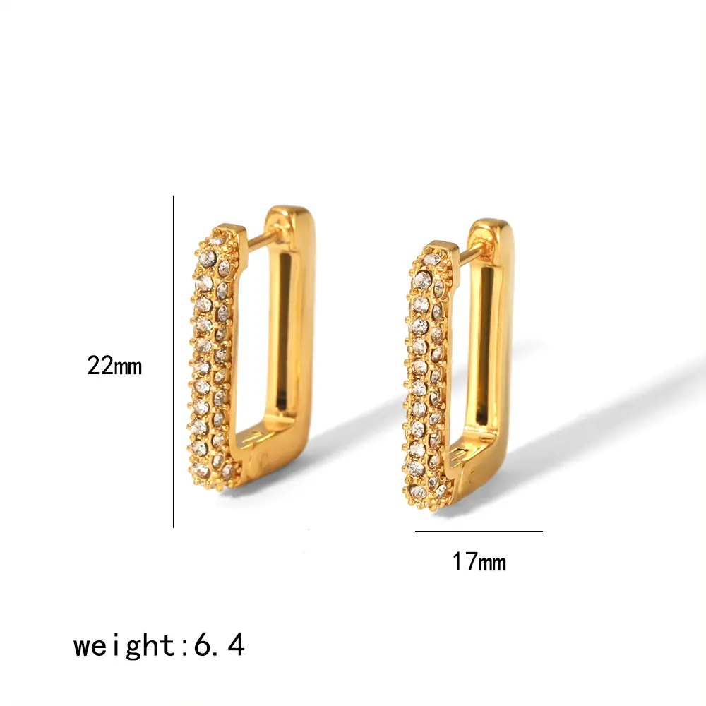 1 Pair Simple Classic Style Rectangular Shape Stainless Steel 18K Gold Plated Inlay Zircons Women's Hoop Earrings h5 Picture2